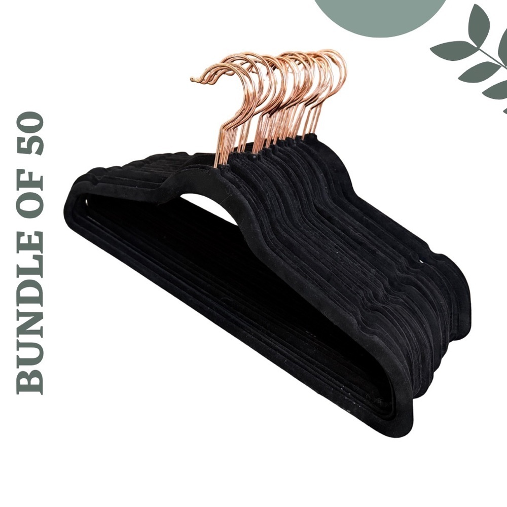 Rose Gold Ink Black Velvet Hangers Set of 50 Non-Slip Space-Saving, 360° Swivel